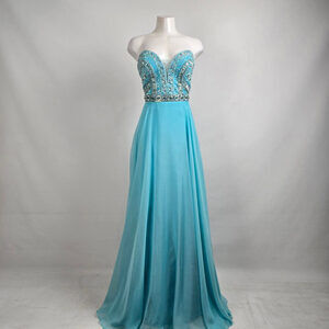 Intrigue Blue Crystal Beaded Top Grad Event Gown Size 12